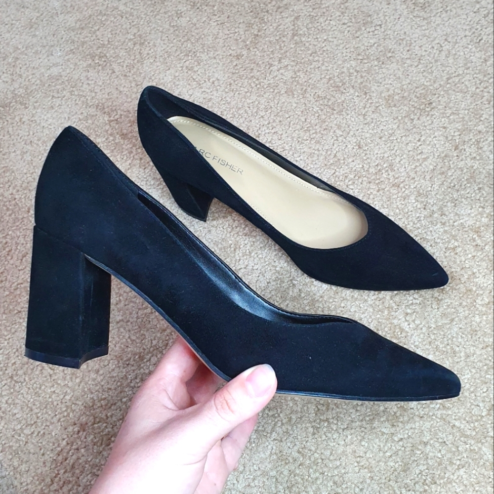 MARC FISHER WOMENS CAITLIN PUMP BLOCK HEELS - BLACK 6⅕